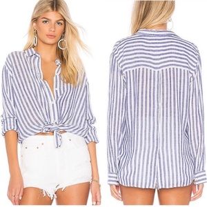 RAILS CHARLIE LINEN NAVY WHITE STRIPE SILVER LUREX CASUAL BUTTON DOWN SHIRT SMAL
